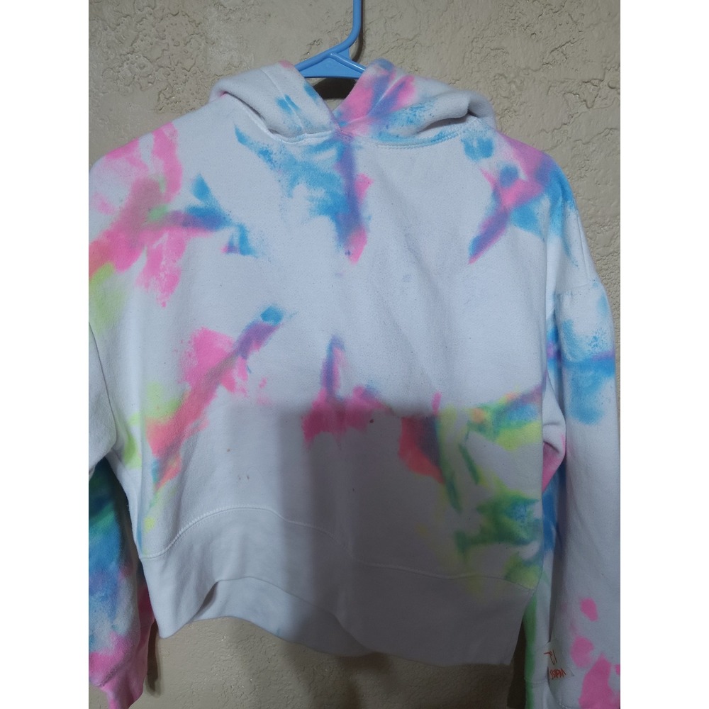 Zara Basic Women Tie Dye Cropped Hoodie Multi Color Sweatshirt Small